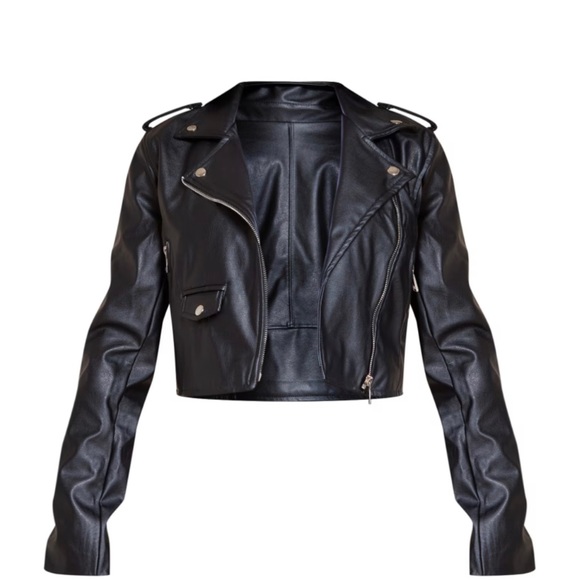 PrettyLittleThing Black Basic Faux Leather Biker Jacket Size 12 - Picture 3 of 8